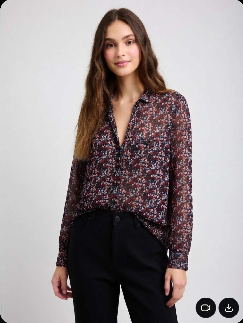 EUC Kut from the Kloth Burgundy Floral Sheer Button-Front Blouse